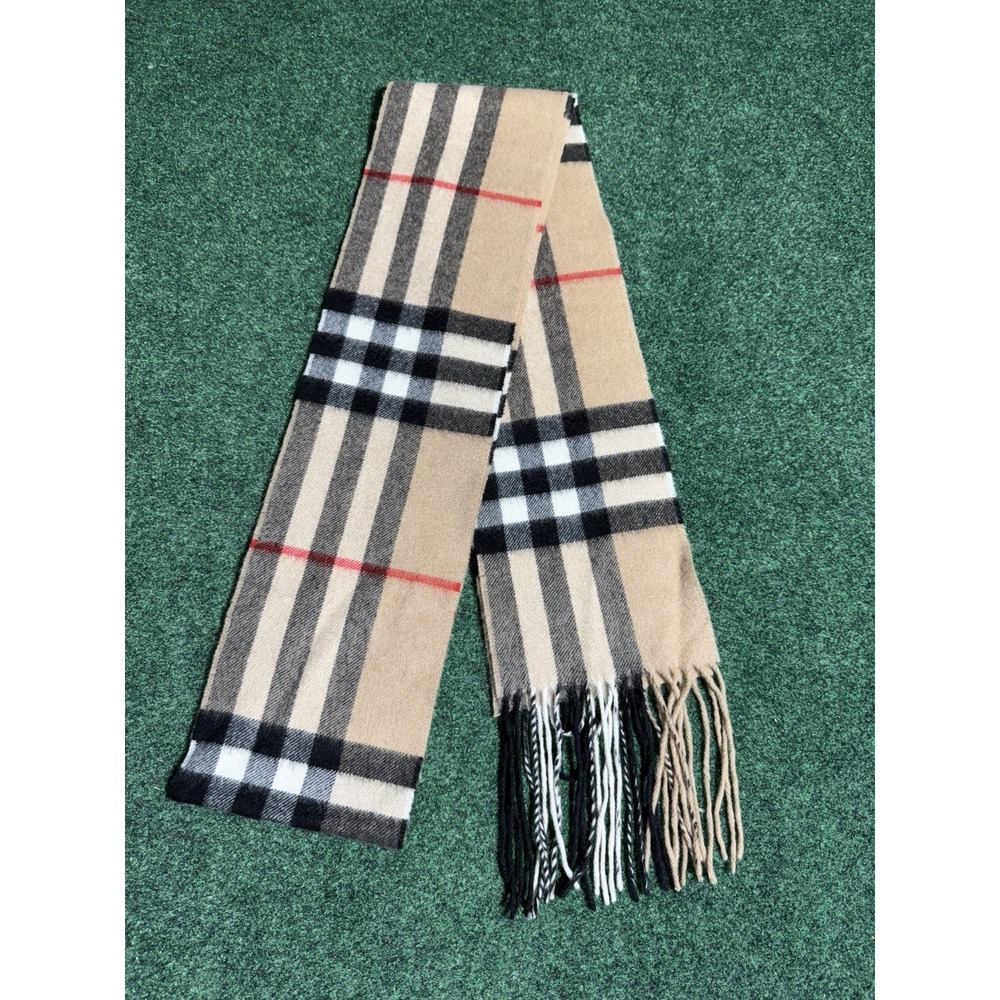 Burberry Made in Scotland 100% Cashmere Plaid Scarf 94x6 Nova Check Beige‎